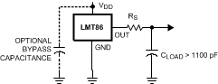 LMT86 带串联电阻的 LMT86 适用于超过 1100pF 的容性负载