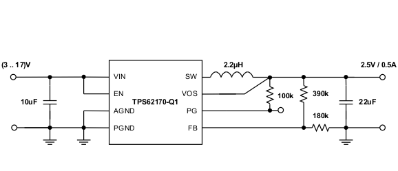 TPS62170-Q1 TPS62171-Q1 TPS62172-Q1 SLVSCK7_app2.5V.gif