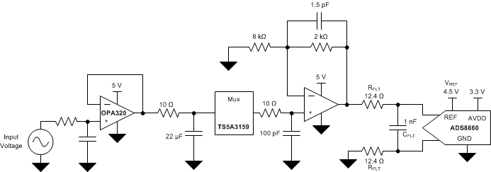 OPA2626 Typ_App_Ckt_Multiplexed_sbos690.gif