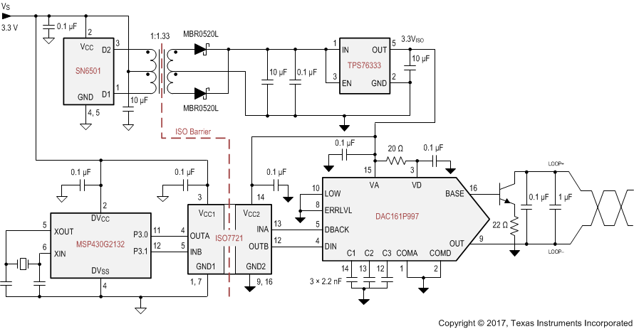 ISO7720 ISO7721 隔离式 4mA 至 20mA 电流环路