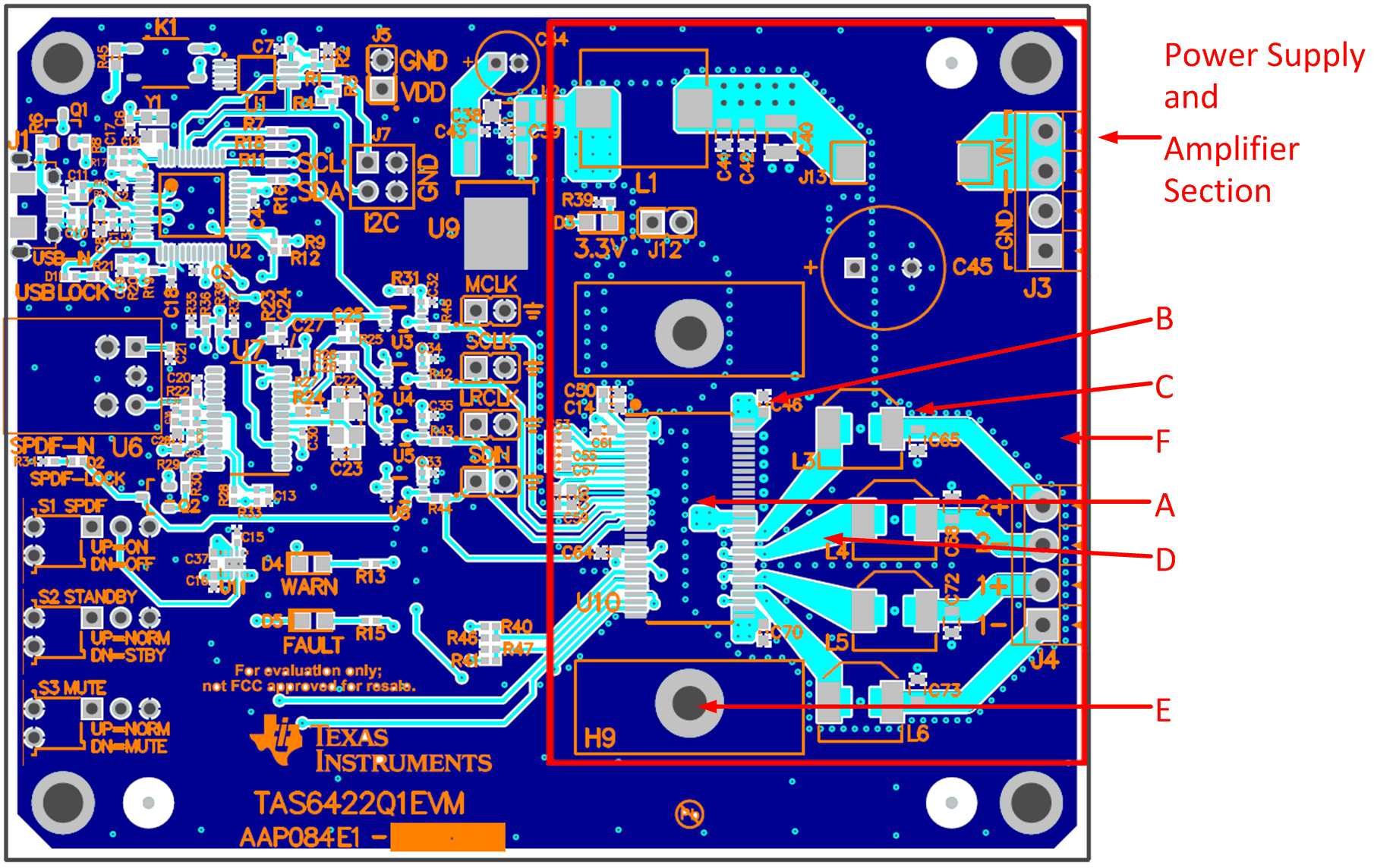 TAS6422-Q1 2CH_EVM_LAYOUT_SLOS947.gif