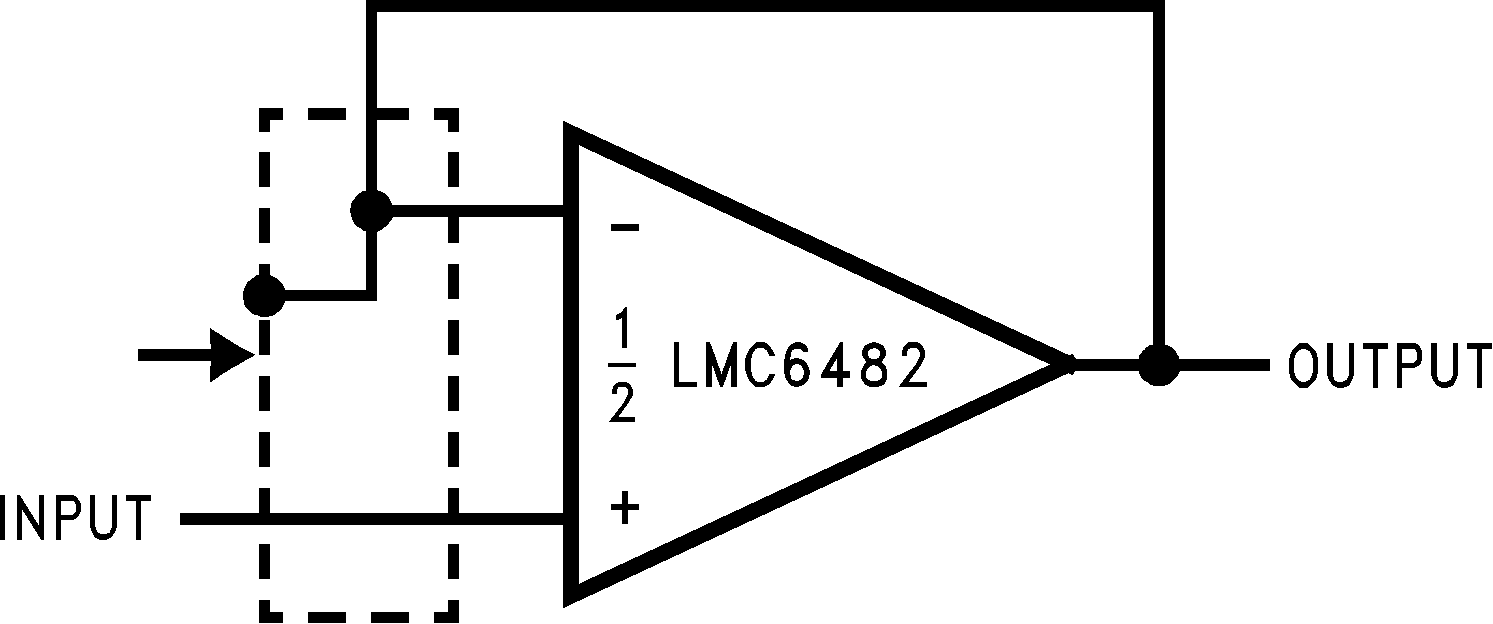 LMC6482  LMC6484 防护环的跟随器典型连接