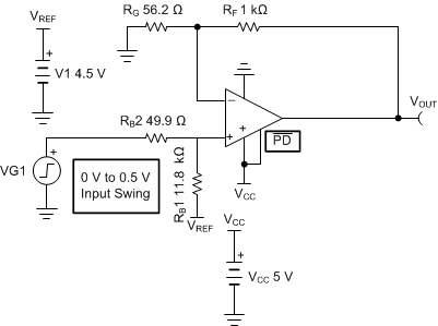 OPA838 DC-Coupled, Single-Supply, Noninverting Interface With Output Level
                    Shift