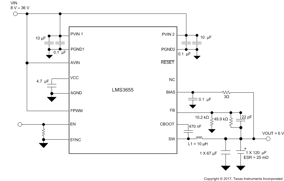 EMI, buck, regulator, converter LMS3655 LMS36xx-Q1-6v-output-power-supply-SNAS701.gif