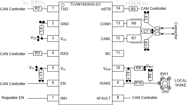 TCAN1043-Q1 TCAN1043H-Q1 TCAN1043HG-Q1 TCAN1043G-Q1 TCAN1043xx-Q1 Layout Example