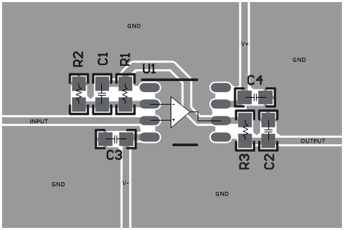 OPA363 OPA2363 OPA364 OPA2364 OPA4364 Layout_Example-SO-8_PS.gif