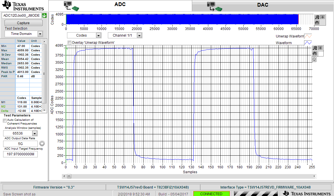 ADC12DJ5200RF 40-MHz, Square-Wave Time Domain for 5-GSPS, Single-Channel Oscilloscope