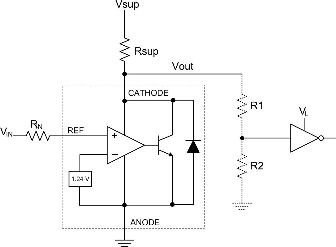 TLV431 TLV431A TLV431B Comparator Application Schematic