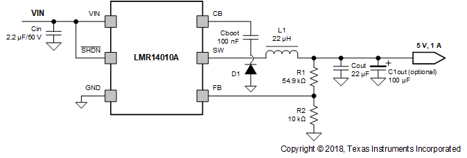 LMR14010A LMR14010A Application Circuit, 5-V Output