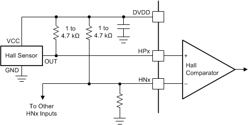 DRV8306 drv8306-open-drain-hall-sensor-configuration.gif