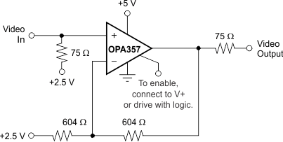 OPA357 OPA2357 OPA357_SBOS235_single-supply_video_line_driver.gif