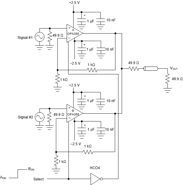 OPA355 OPA2355 OPA3355 sbos195-multiplexed-output.gif