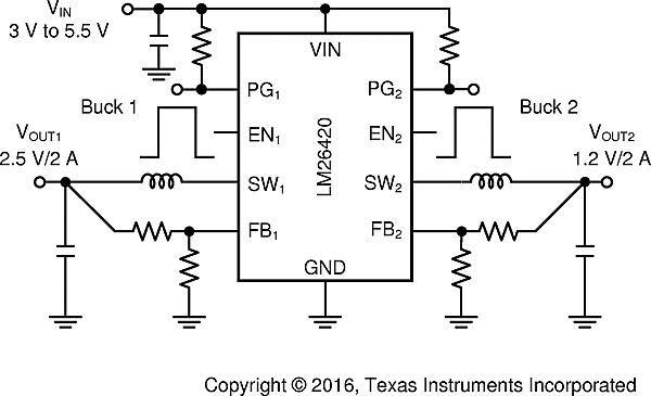 LM26420 Typical dual Buck DC/DC Converter LM26420 LM26420_Typical_Dual_Buck_DCDC_Converter.gif