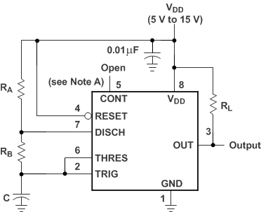 TLC555-Q1 非稳态工作模式电路