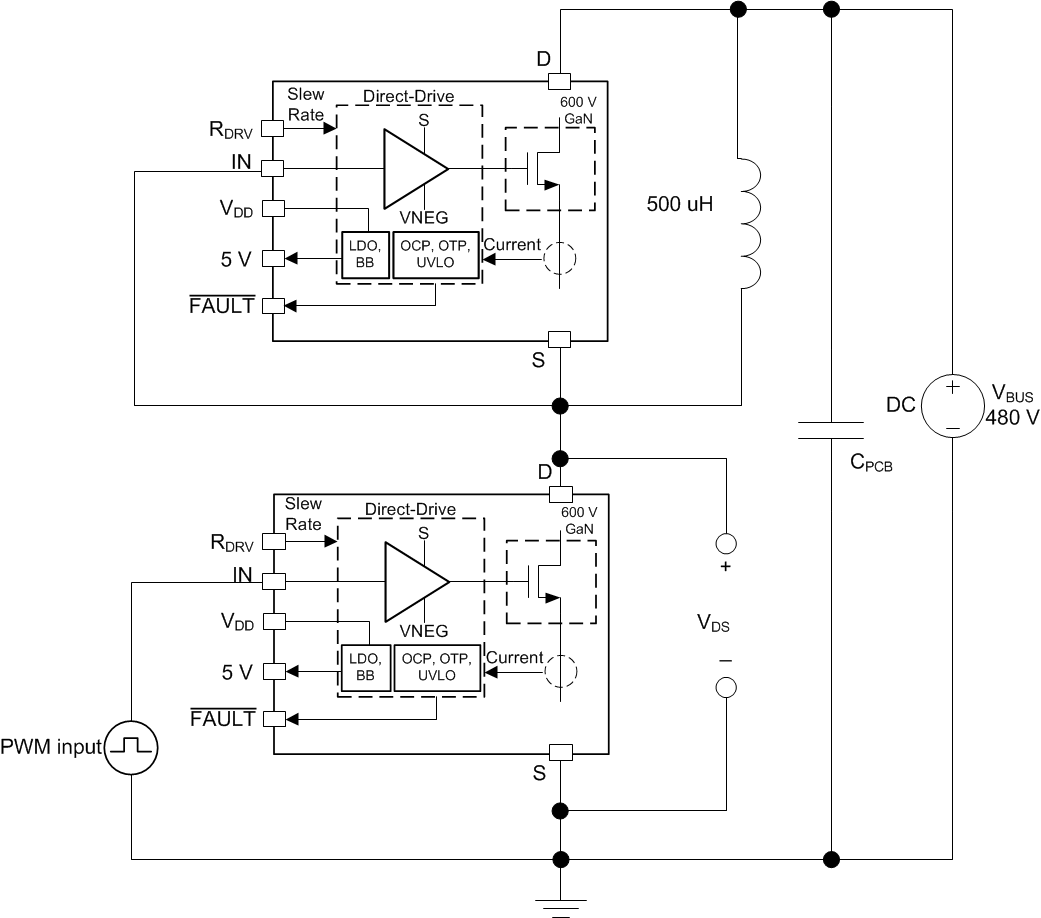 LMG3410R050 LMG3411R050 LMG3410R070-switching-test-diagram-SNOSD10.gif