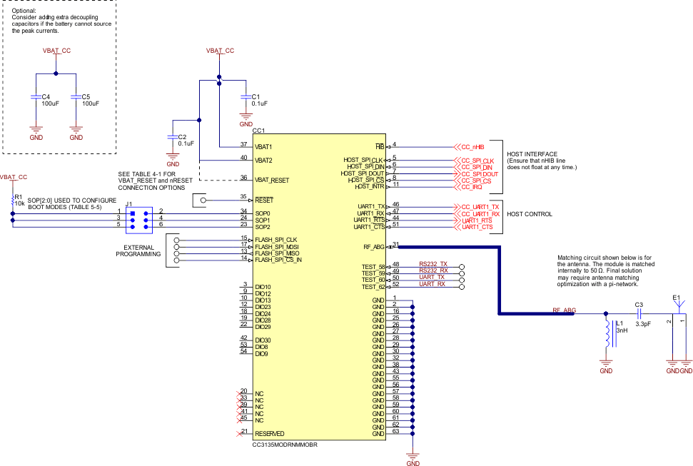 CC3135MOD CC3135MOD Module Reference Schematic