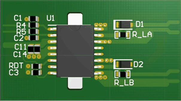 UCC21540-Q1 3D PCB 顶视图