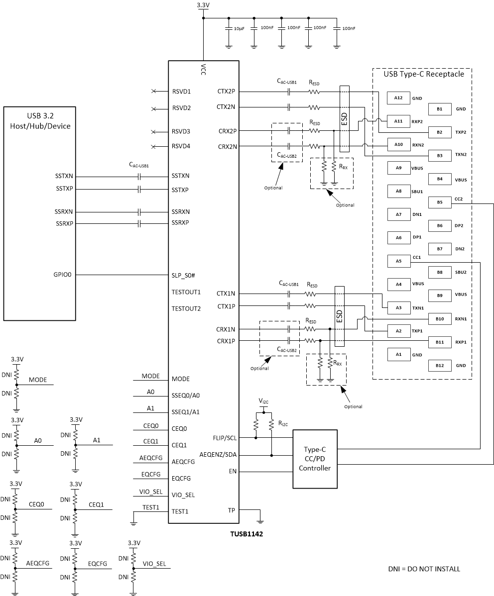 TUSB1142 Application Circuit