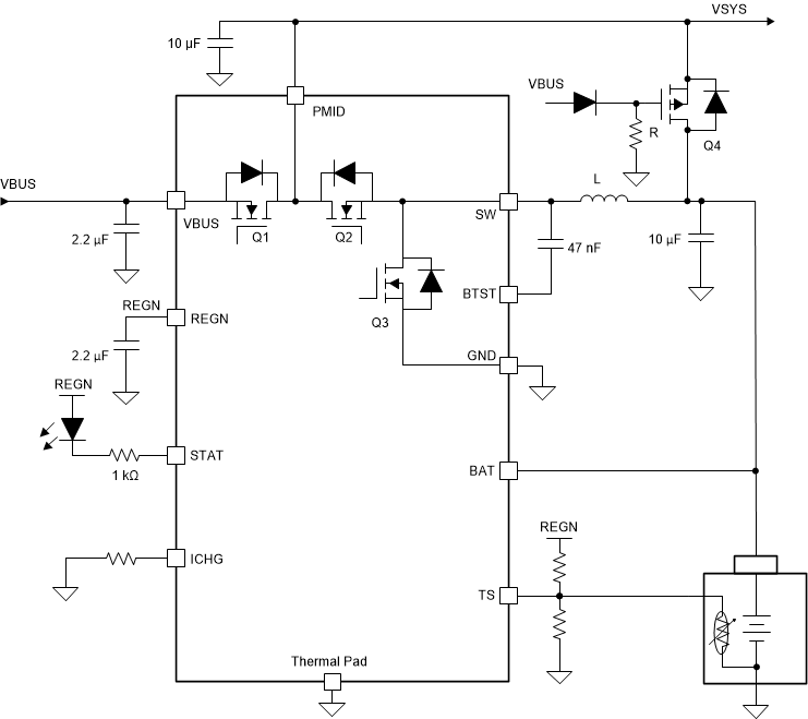 BQ25303J 电源路径典型应用图