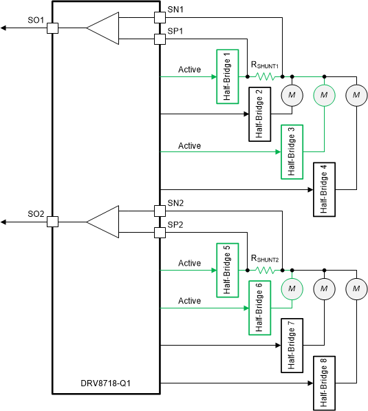 DRV8714-Q1 DRV8718-Q1 Shared Shunt
                        Resistor