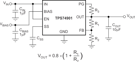 TPS74901 Typical Application Circuit for the TPS74901 (Adjustable)