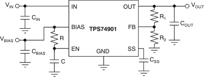 TPS74901 Soft-Start Delay Using an RC Circuit on Enable