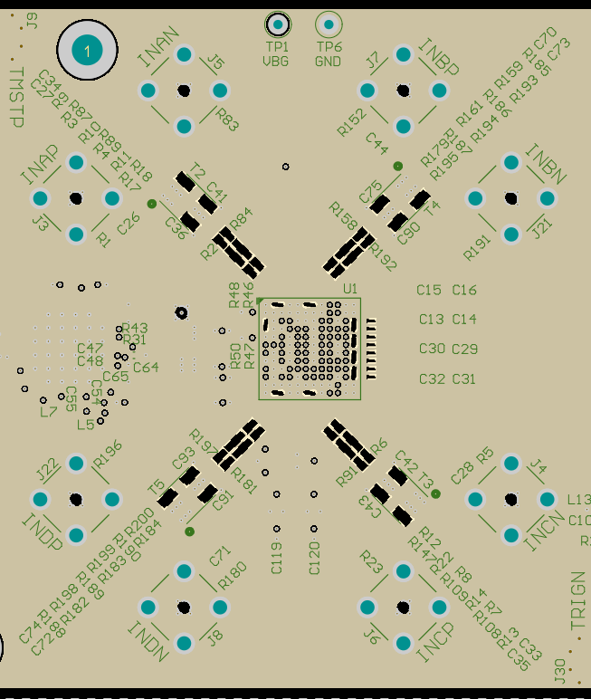 ADC12QJ1600 ADC12DJ1600 ADC12SJ1600 GND1 Cutouts to Optimize Impedance of Component Pads