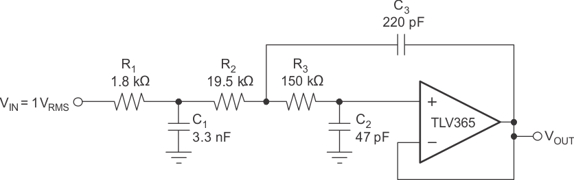 TLV365 TLV2365 配置为三级 20kHz Sallen-Key 滤波器