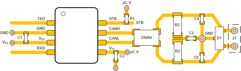 TCAN3404-Q1 TCAN3403-Q1 Layout Example