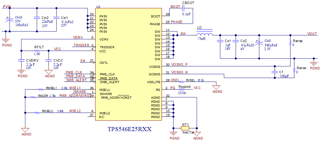 TPS546E25 1.2V、50A 输出应用