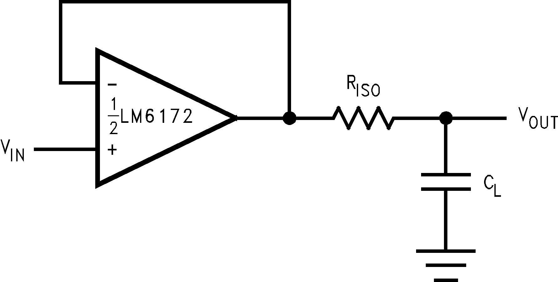 LM6172 用于驱动容性负载的隔离电阻器