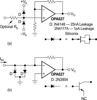 OPA627 OPA637 Input Protection Circuits