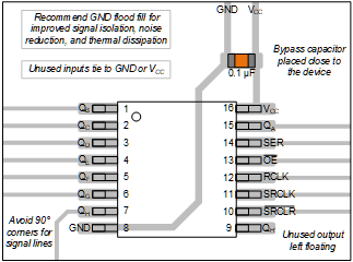 SN74AC595-Q1 SN74AC595-Q1 的示例布局