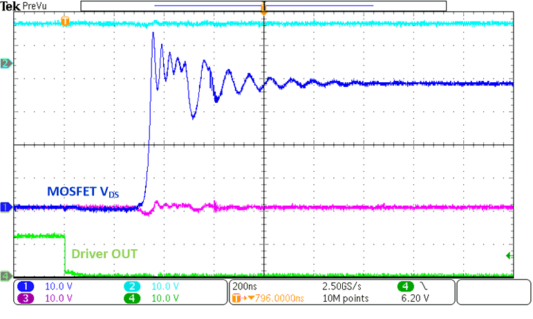 UCC27614-Q1 使用 UCC27614-Q1DSG 的同步整流器 MOSFET VDS 上升沿