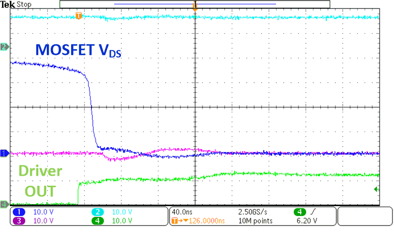 UCC27614-Q1 使用 UCC27614-Q1DSG 的同步整流器 MOSFET VDS 下降沿