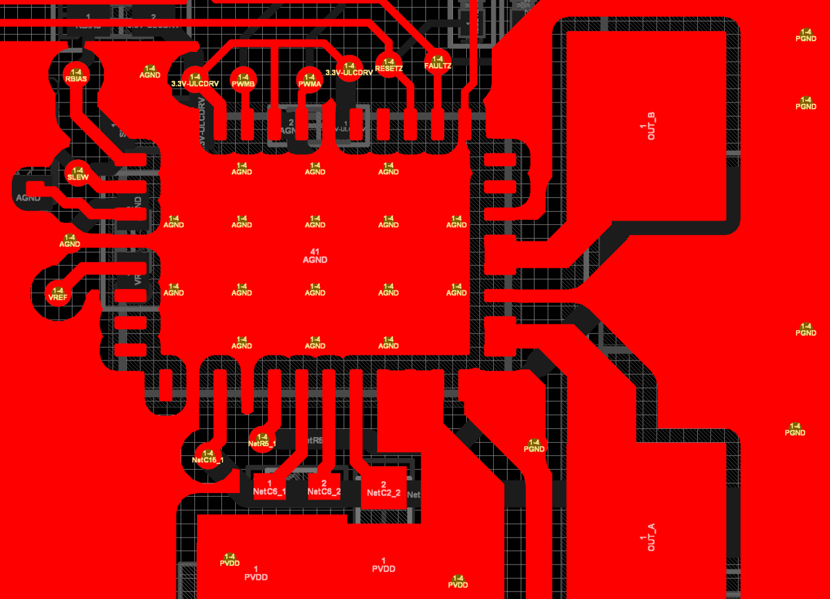 DRV2911-Q1 VQFN 封装的建议布局示例