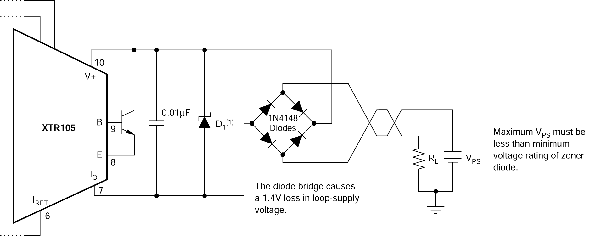 XTR105 Reverse Voltage Operation and
          Overvoltage Surge Protection