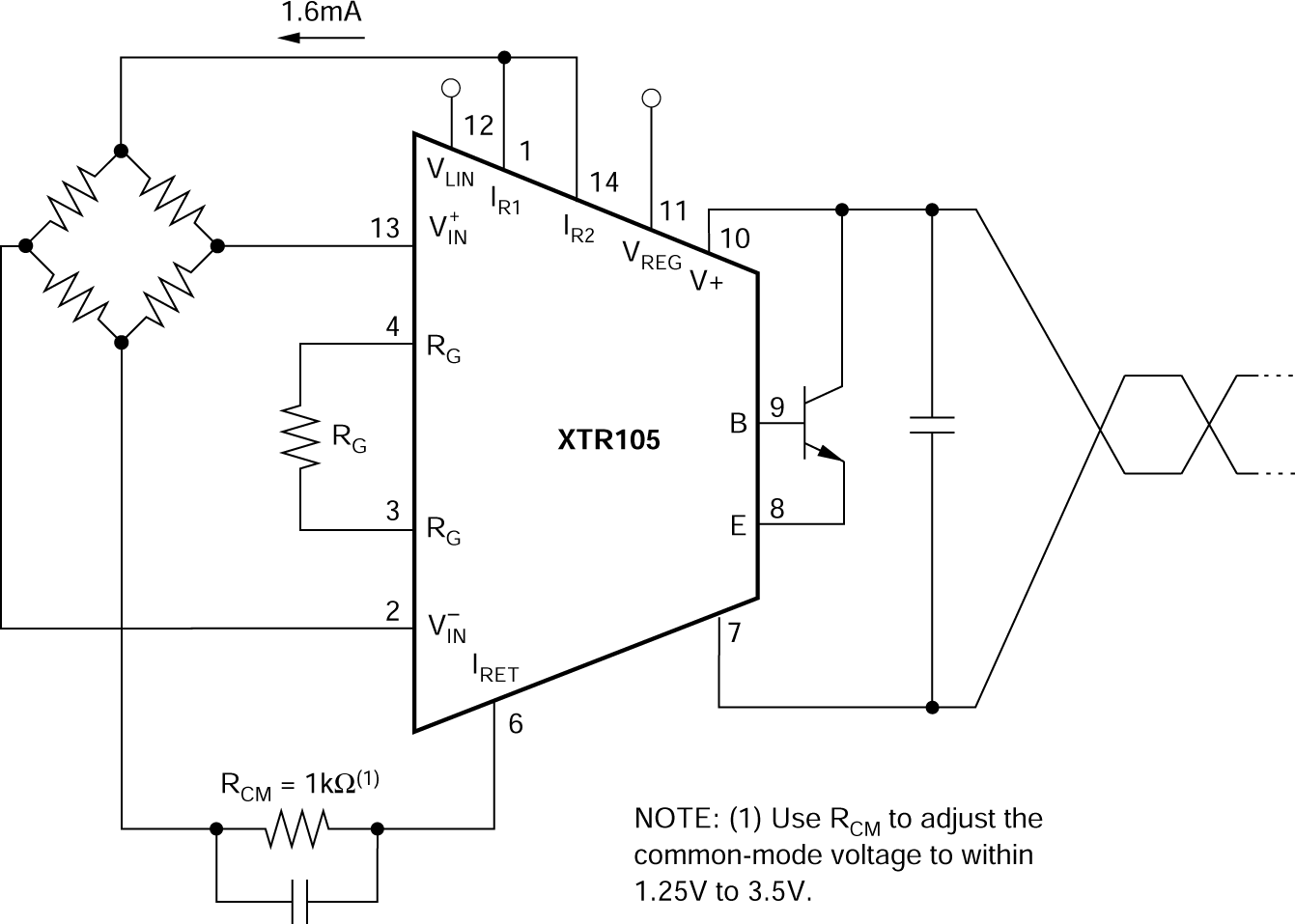 XTR105 Bridge Input, Current Excitation