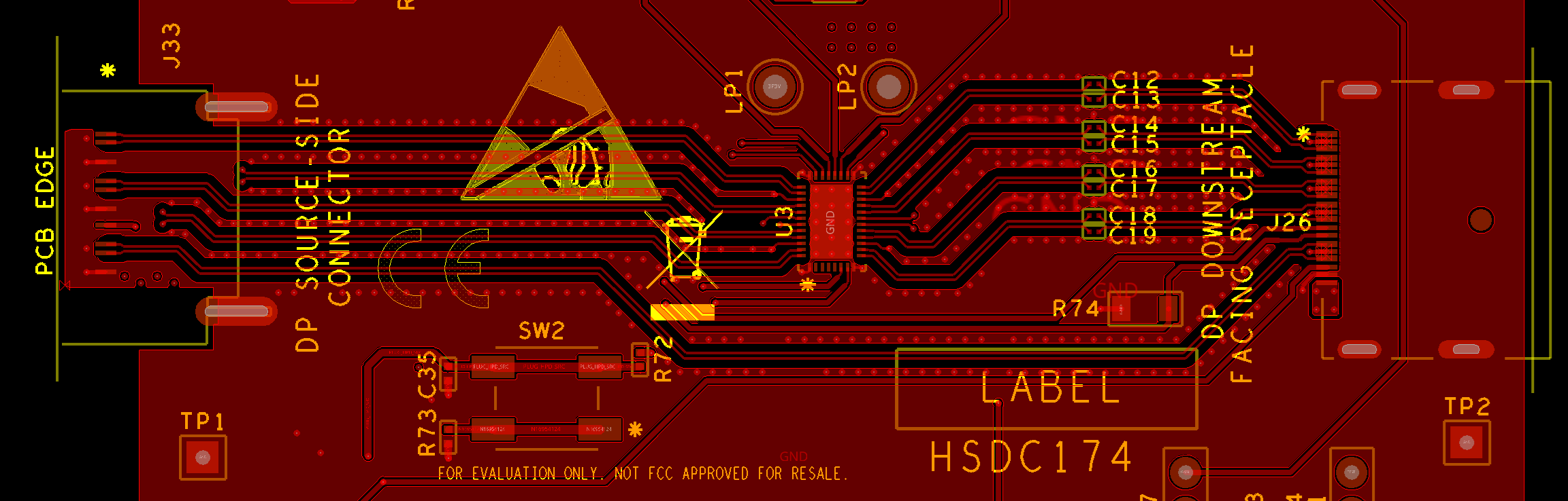 TDP2044 TDP2044 布局示例 – 具有 DP 连接器的 TI 评估板的子部分