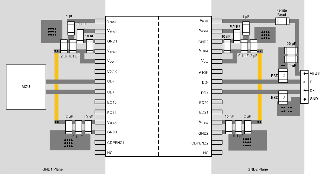 ISOUSB211-Q1 ISOUSB211-Q1 布局示例