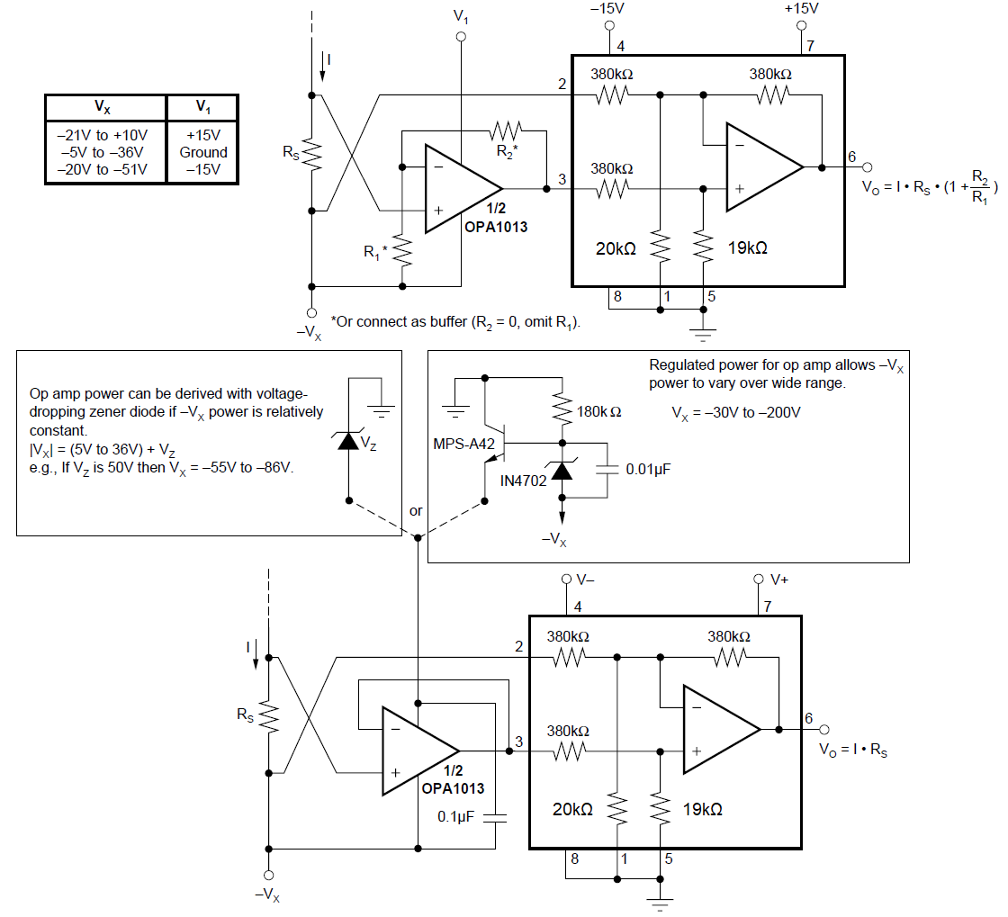 INA117 Current Sensing With Input
                    Buffer