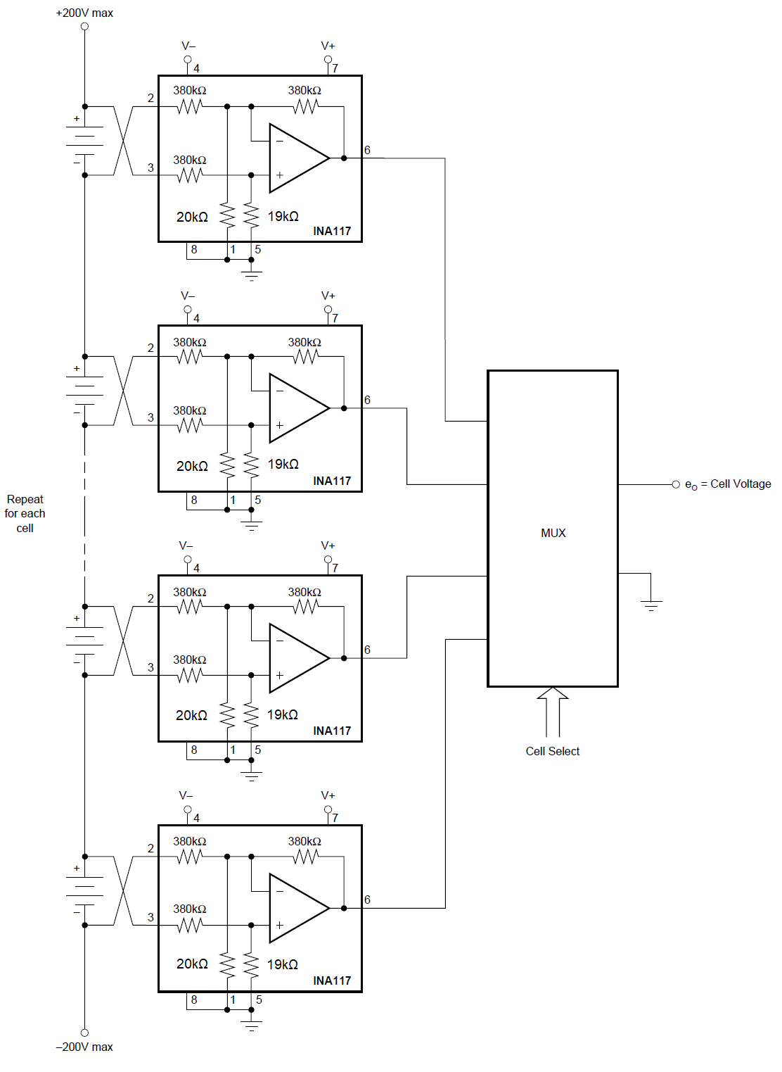 INA117 Battery Cell Voltage
                    Monitor