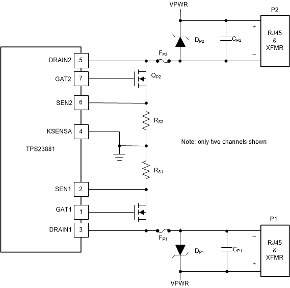 TPS23881B 开尔文电流检测连接