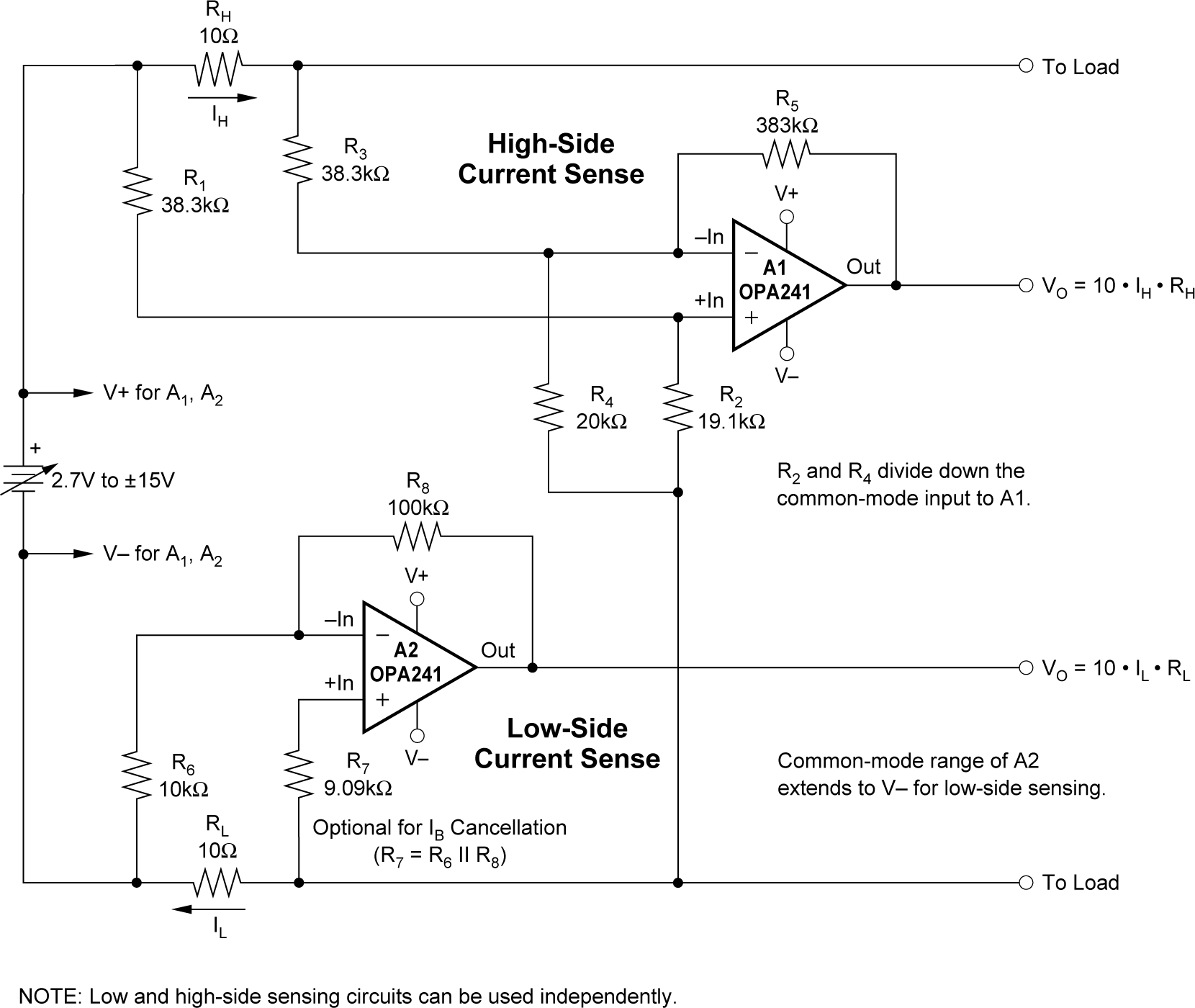 OPA241 OPA2241 OPA4241 OPA251 OPA2251 OPA4251 Low-Side and High-Side Battery Current
                    Sensing