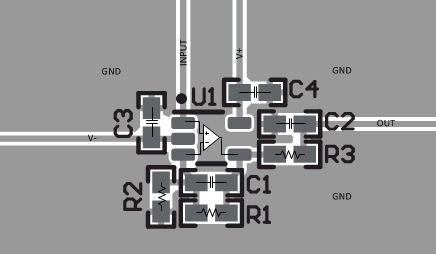 TLV9304-Q1 SC70 (DCK) 封装的布局示例