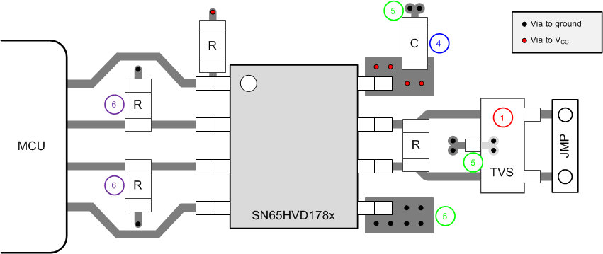 SN65HVD1780-Q1 SN65HVD1781-Q1 SN65HVD1782-Q1 Half-Duplex Layout Example