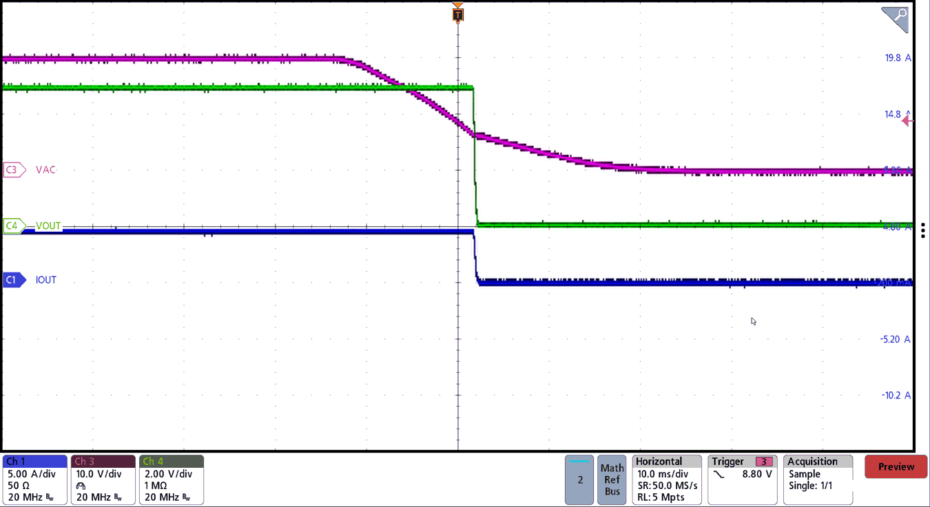 BQ25758S 5A 负载下的 VAC 拔下断电