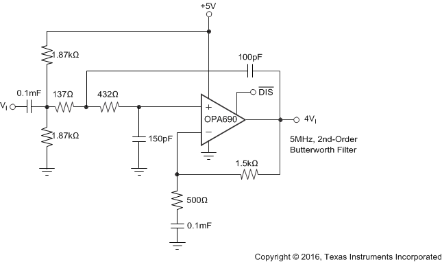 OPA690 Single-Supply, High-Frequency Active Filter