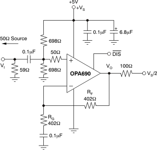 OPA690 AC-Coupled, G = 2 V/V,
                        Single-Supply Specification and Test Circuit