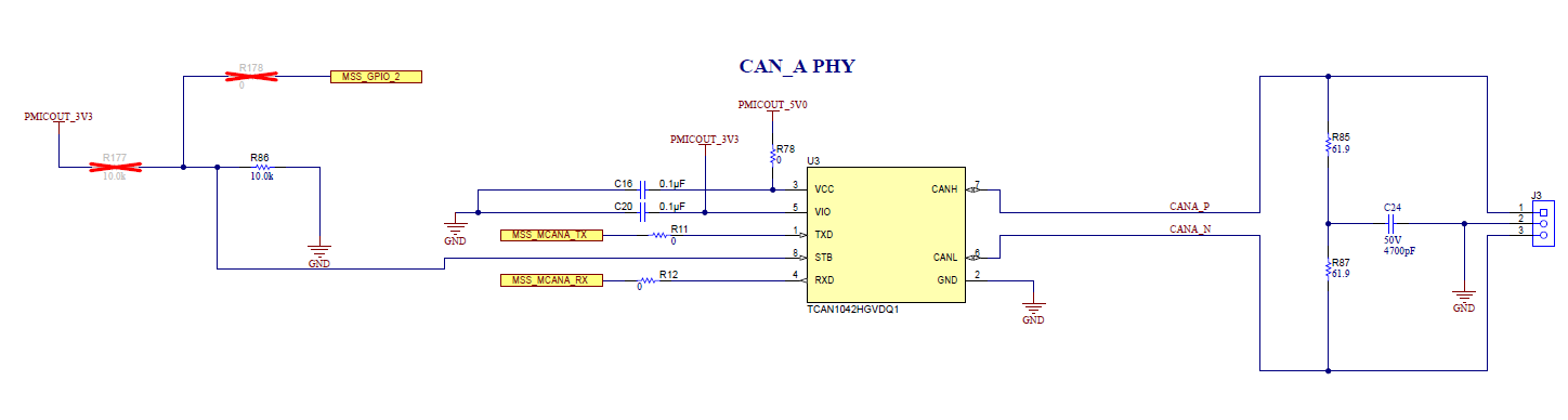 TMDS273EVM, TMDS273GPEVM, TPR12REVM CAN-A 原理图